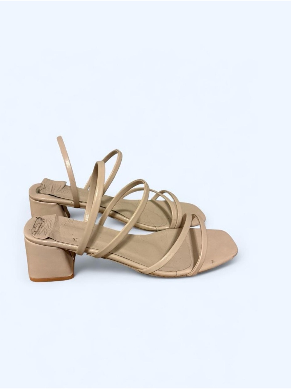 Neutral Strappy Block Heel Sandals - Women